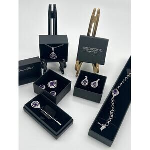 Gold Coast 6 Pc Platinum Plated Purple Jewelry Set Necklace Ring Bracelet Gift